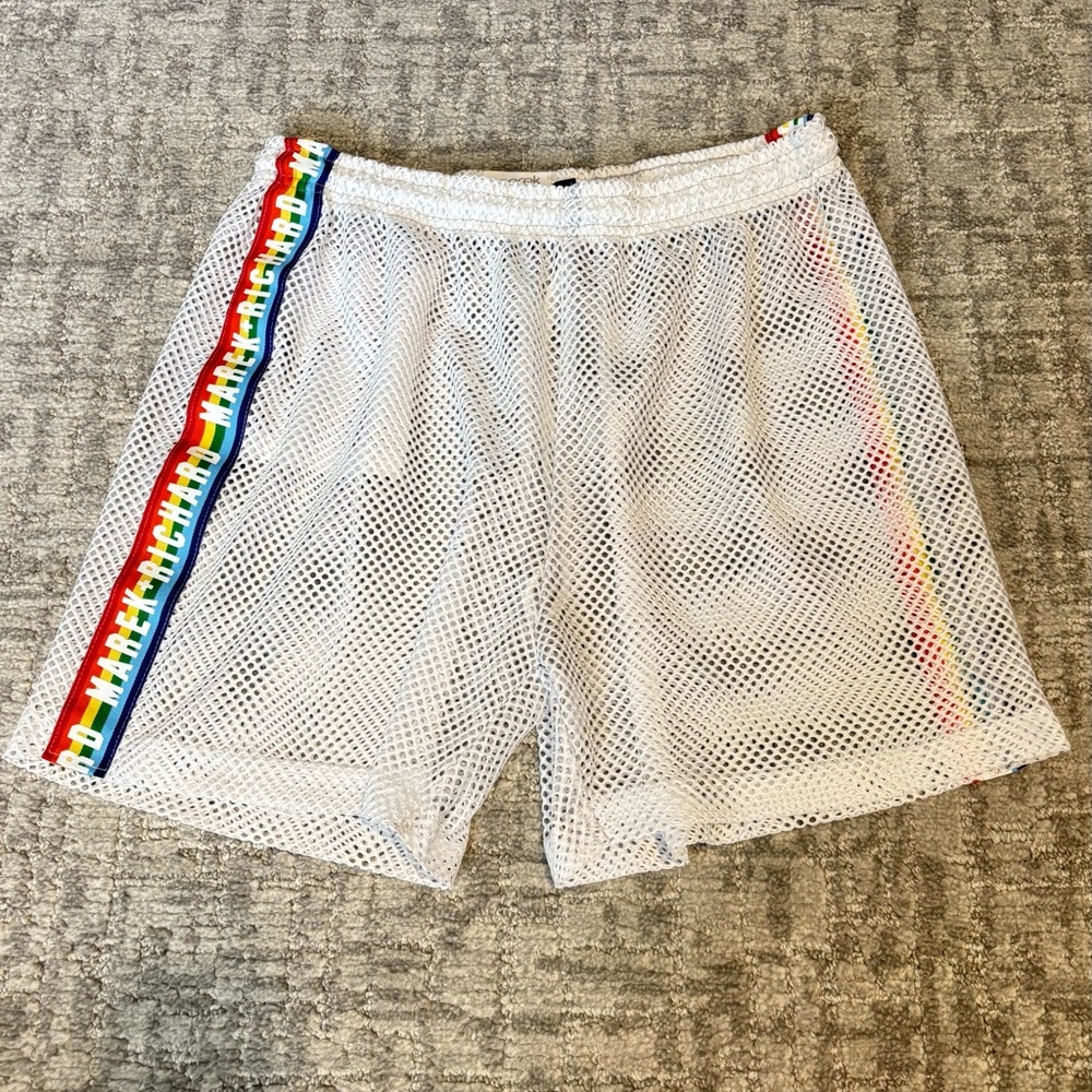 Marek + Richard Pride Mesh Athletic Shorts-White | Size XL